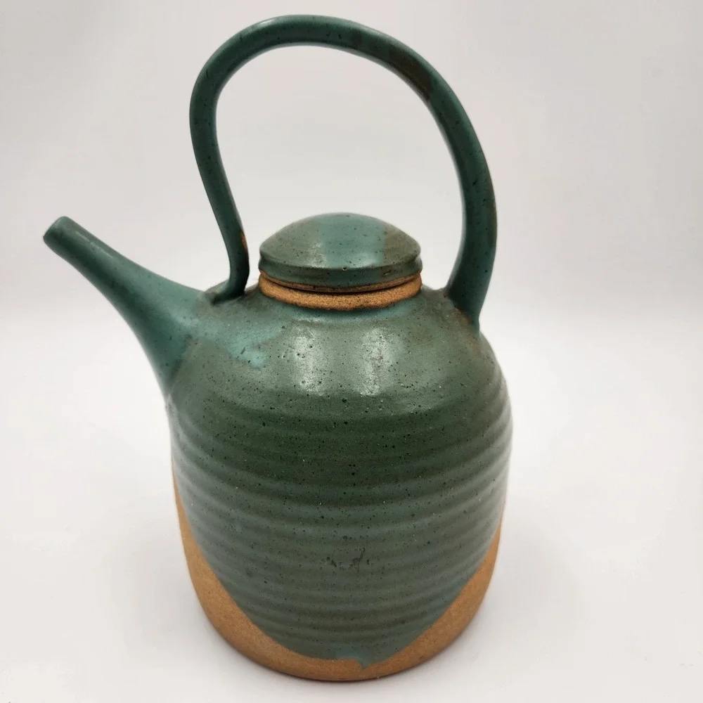 Mounce Studio Pottery‎ Teapot Teal Green Glazed Signed 10.5in Wabi Sabi Organic